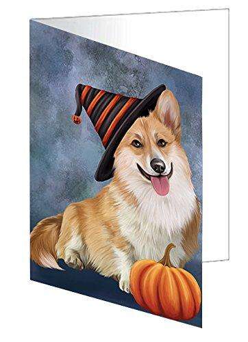 Happy Halloween Corgi Dog Wearing Witch Hat with Pumpkin Handmade Artwork Assorted Pets Greeting Cards and Note Cards with Envelopes for All Occasions and Holiday Seasons