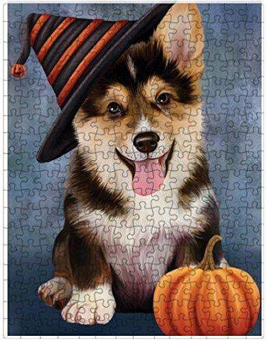 Happy Halloween Corgi Dog Wearing Witch Hat with Pumpkin Puzzle with Photo Tin (300 pc.)