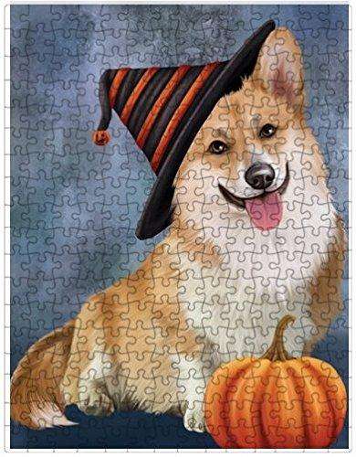 Happy Halloween Corgi Dog Wearing Witch Hat with Pumpkin Puzzle with Photo Tin (300 pc.)