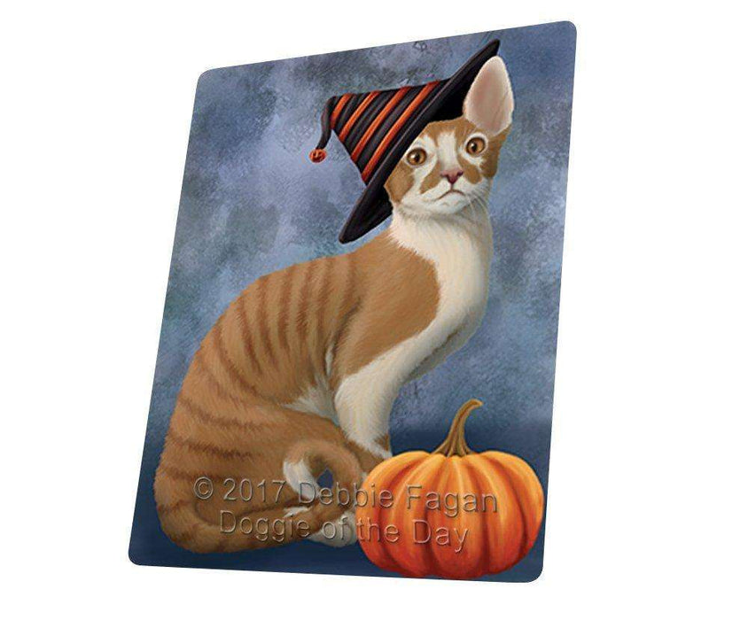 Happy Halloween Cornish Red Cat Wearing Witch Hat with Pumpkin Art Portrait Print Woven Throw Sherpa Plush Fleece Blanket