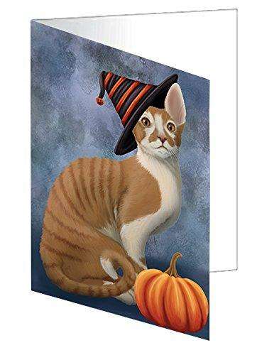Happy Halloween Cornish Red Cat Wearing Witch Hat with Pumpkin Handmade Artwork Assorted Pets Greeting Cards and Note Cards with Envelopes for All Occasions and Holiday Seasons