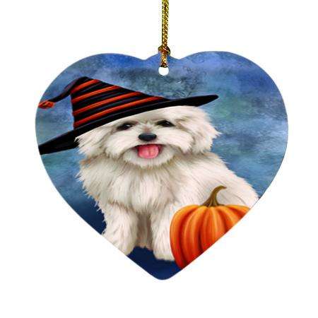 Happy Halloween Coton De Tulear Dog Wearing Witch Hat with Pumpkin Heart Christmas Ornament HPOR55024