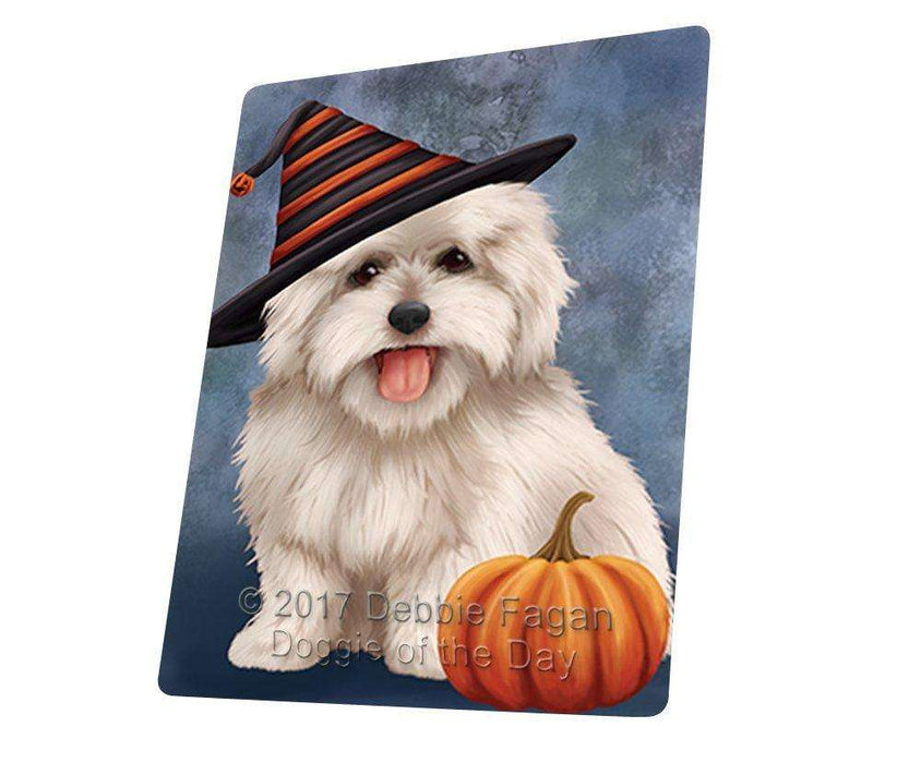 Happy Halloween Coton De Tulear Dog Wearing Witch Hat with Pumpkin Tempered Cutting Board