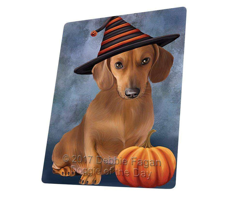 Happy Halloween Dachshund Dog Wearing Witch Hat with Pumpkin Art Portrait Print Woven Throw Sherpa Plush Fleece Blanket D015