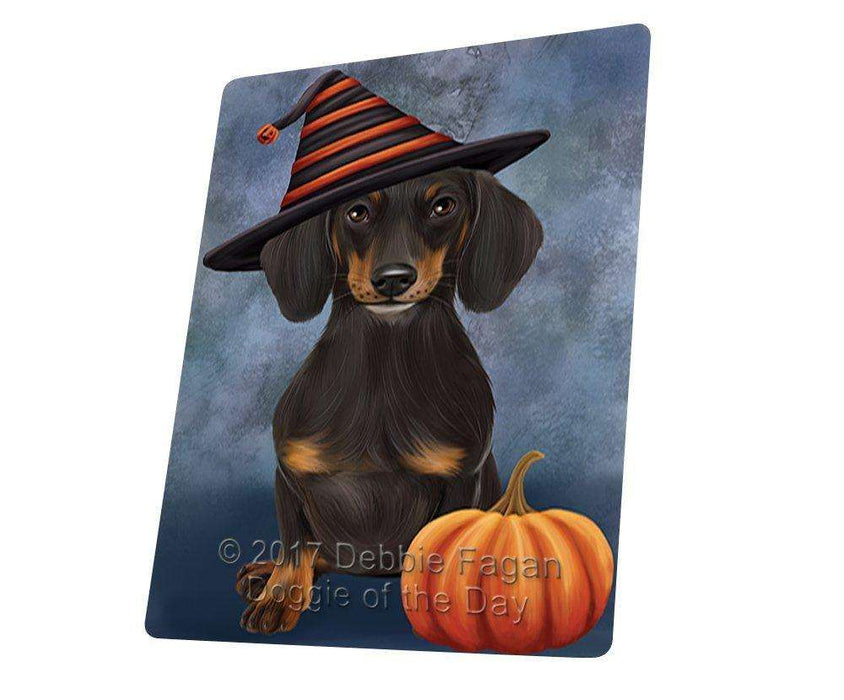 Happy Halloween Dachshund Dog Wearing Witch Hat with Pumpkin Art Portrait Print Woven Throw Sherpa Plush Fleece Blanket D016