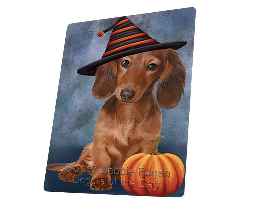 Happy Halloween Dachshund Dog Wearing Witch Hat with Pumpkin Art Portrait Print Woven Throw Sherpa Plush Fleece Blanket