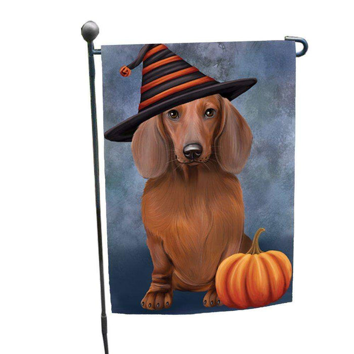 Happy Halloween Dachshund Dog Wearing Witch Hat with Pumpkin Garden Flag GF318