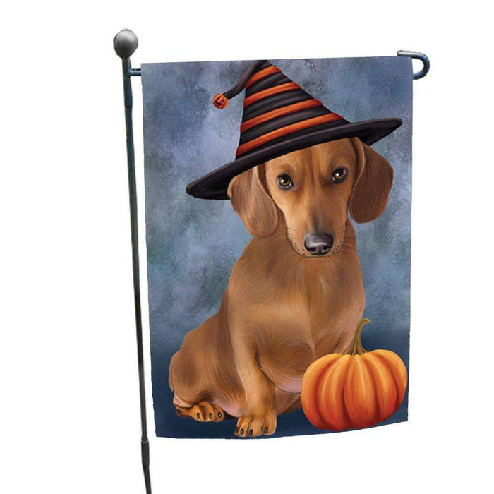 Happy Halloween Dachshund Dog Wearing Witch Hat with Pumpkin Garden Flag GF319