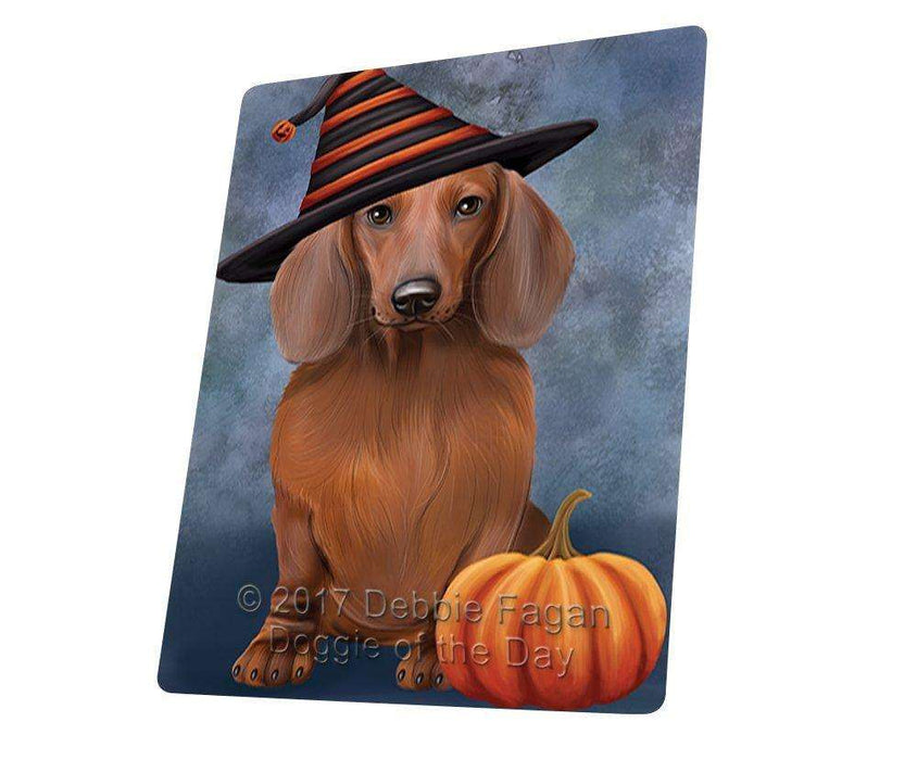 Happy Halloween Dachshund Dog Wearing Witch Hat with Pumpkin Large Refrigerator / Dishwasher Magnet D104