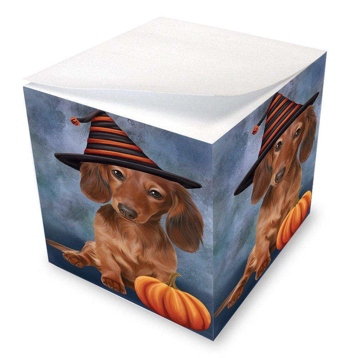 Happy Halloween Dachshund Dog Wearing Witch Hat with Pumpkin Note Cube