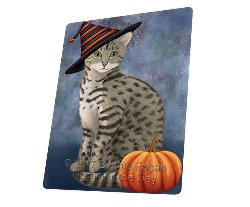 Happy Halloween Egyptian Mau Cat Wearing Witch Hat with Pumpkin Art Portrait Print Woven Throw Sherpa Plush Fleece Blanket