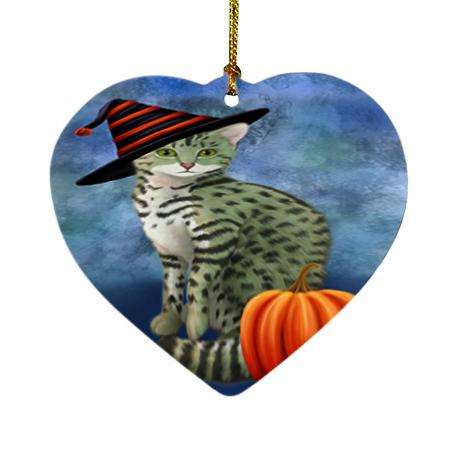 Happy Halloween Egyptian Mau Cat Wearing Witch Hat with Pumpkin Heart Christmas Ornament HPOR55028