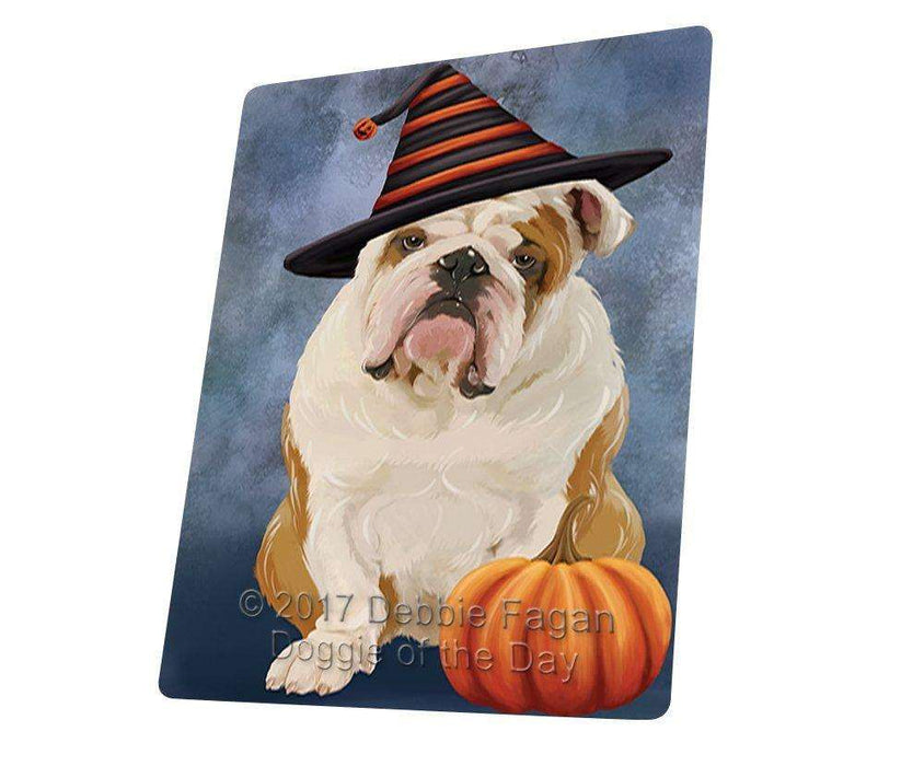 Happy Halloween English Bulldog Dog and Witch Hat with Pumpkin Tempered Cutting Board