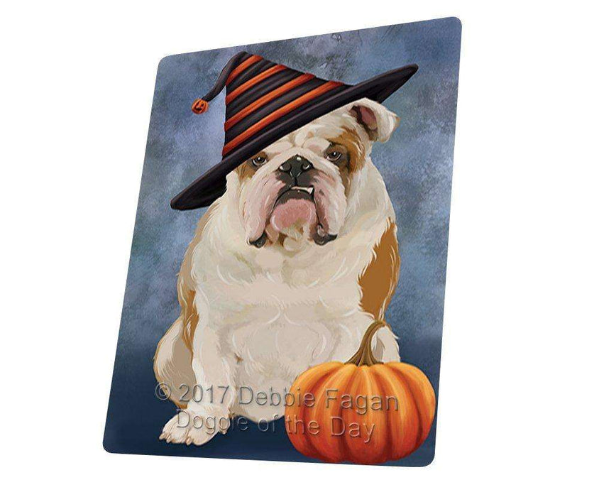 Happy Halloween English Bulldog Dog Wearing Witch Hat with Pumpkin Art Portrait Print Woven Throw Sherpa Plush Fleece Blanket D017