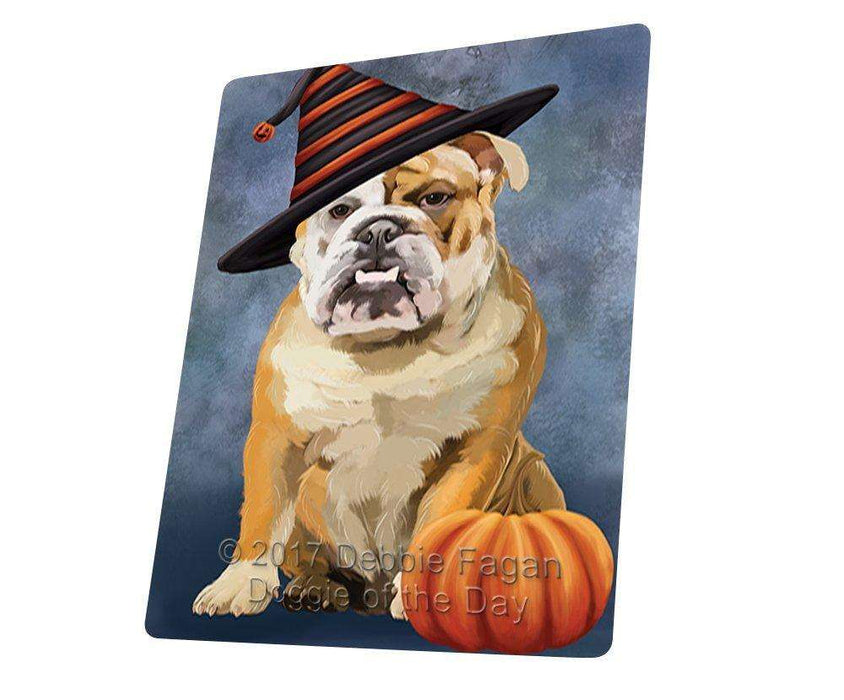 Happy Halloween English Bulldog Dog Wearing Witch Hat with Pumpkin Tempered Cutting Board