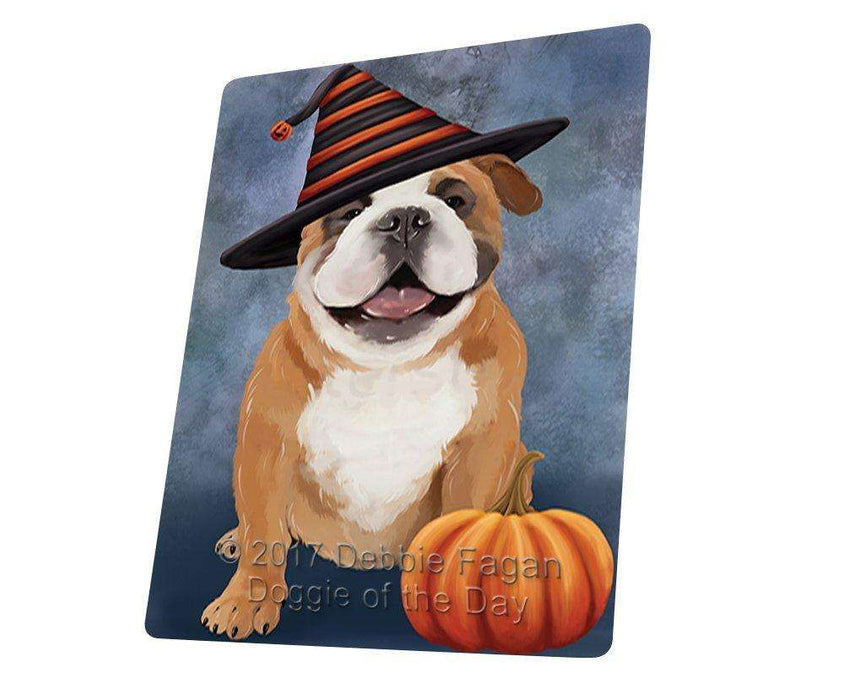 Happy Halloween English Bulldog Dog & Witch Hat with Pumpkin Tempered Cutting Board