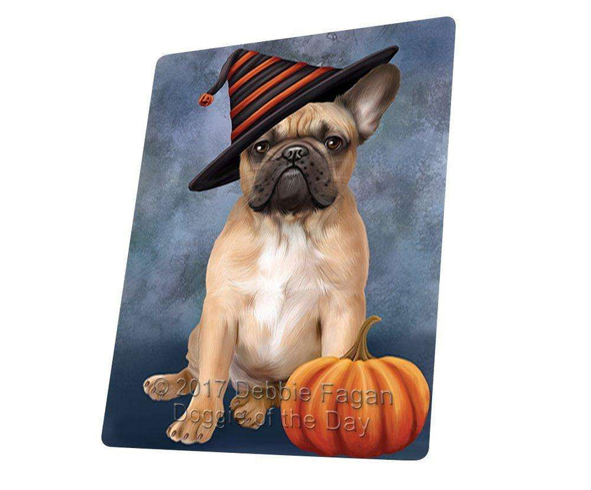 Happy Halloween French Bulldog Dog Wearing Witch Hat with Pumpkin Art Portrait Print Woven Throw Sherpa Plush Fleece Blanket D021