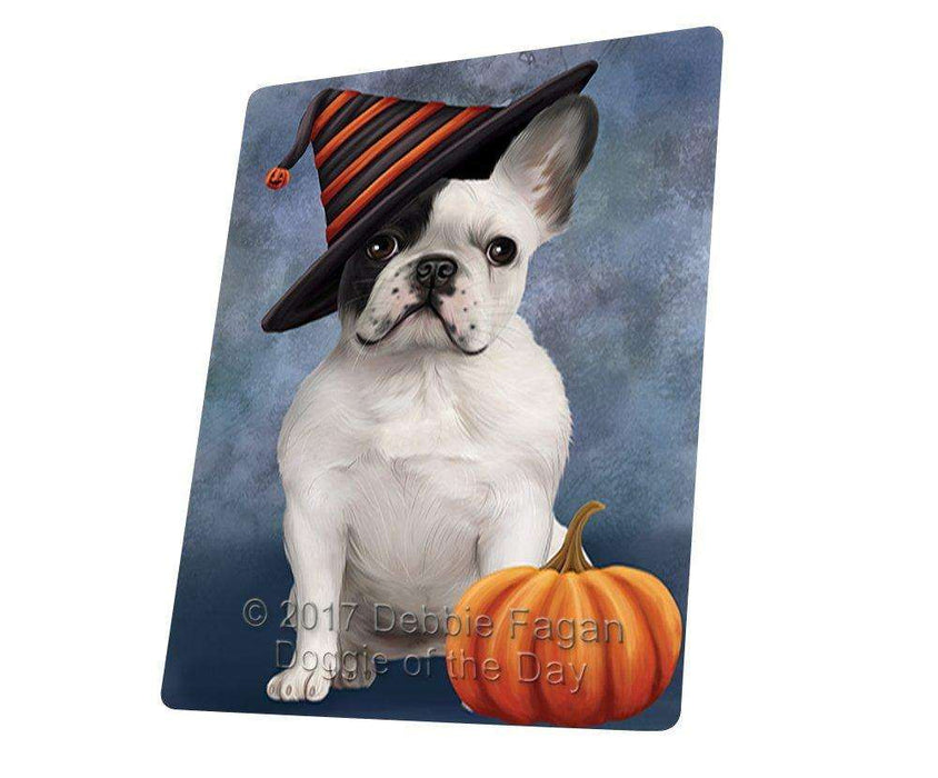 Happy Halloween French Bulldog Dog Wearing Witch Hat with Pumpkin Art Portrait Print Woven Throw Sherpa Plush Fleece Blanket D022