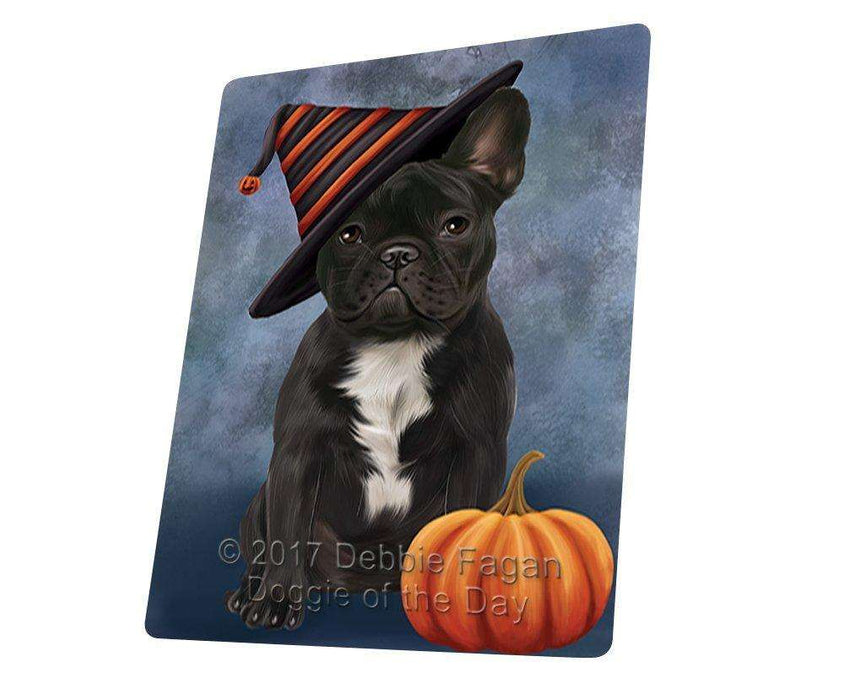 Happy Halloween French Bulldog Dog Wearing Witch Hat with Pumpkin Art Portrait Print Woven Throw Sherpa Plush Fleece Blanket D023