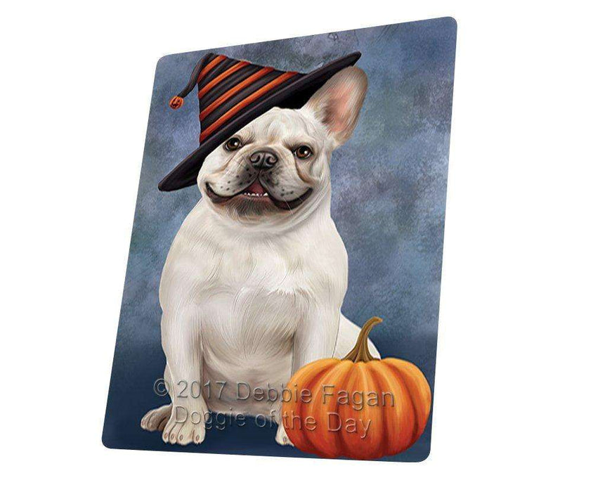 Happy Halloween French Bulldog Dog Wearing Witch Hat with Pumpkin Art Portrait Print Woven Throw Sherpa Plush Fleece Blanket D024
