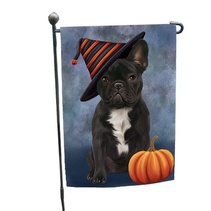 Happy Halloween French Bulldog Dog Wearing Witch Hat with Pumpkin Garden Flag GF323