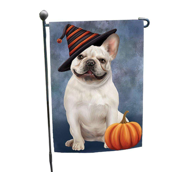 Happy Halloween French Bulldog Dog Wearing Witch Hat with Pumpkin Garden Flag GF324