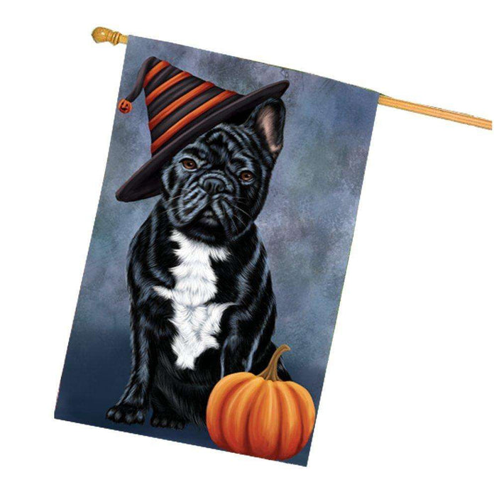 Happy Halloween French Bulldogs Dog Wearing Witch Hat with Pumpkin House Flag