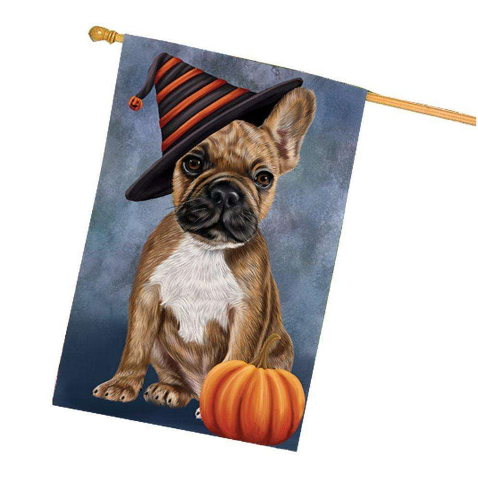 Happy Halloween French Bulldogs Dog Wearing Witch Hat with Pumpkin House Flag
