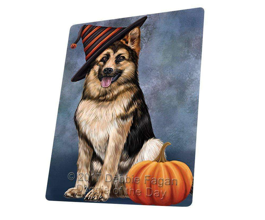 Happy Halloween German Shepherd Dog Wearing Witch Hat with Pumpkin Art Portrait Print Woven Throw Sherpa Plush Fleece Blanket