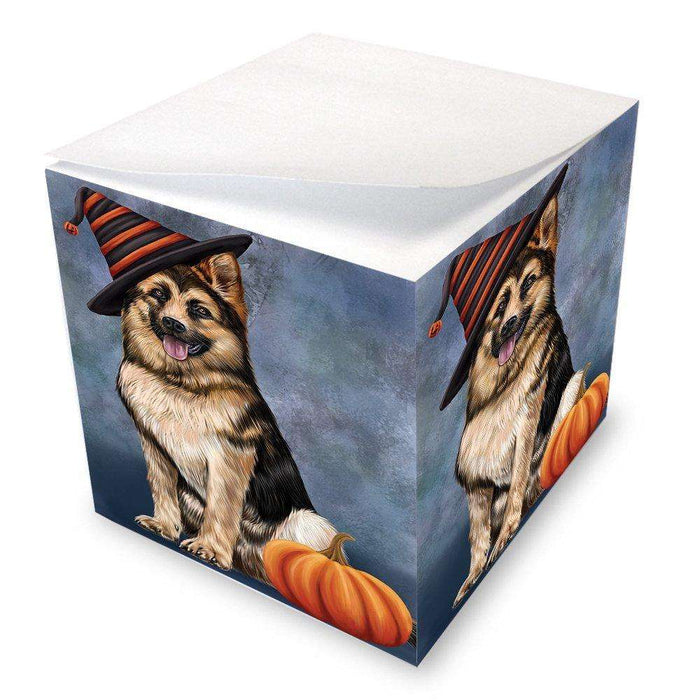 Happy Halloween German Shepherd Dog Wearing Witch Hat with Pumpkin Note Cube