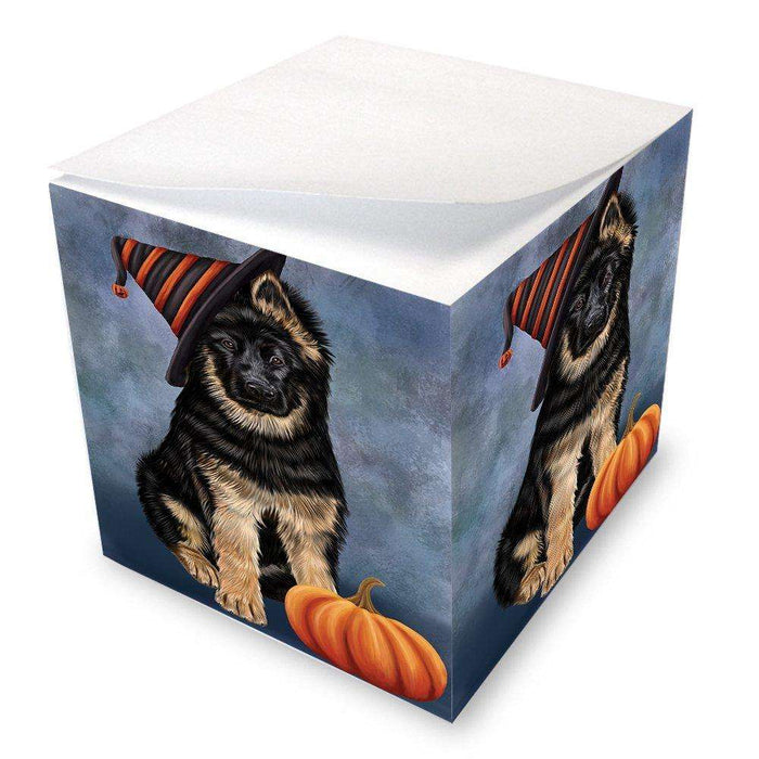 Happy Halloween German Shepherd Dog Wearing Witch Hat with Pumpkin Note Cube