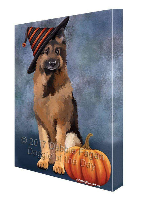 Happy Halloween German Shepherds Dog and Witch Hat with Pumpkin Wall Art Canvas