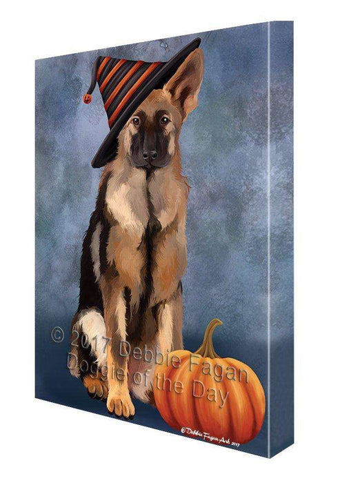 Happy Halloween German Shepherds Dog Sporting Witch Hat with Pumpkin Wall Art Canvas