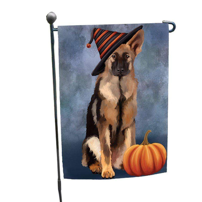 Happy Halloween German Shepherds Dog Wearing Witch Hat with Pumpkin Garden Flag