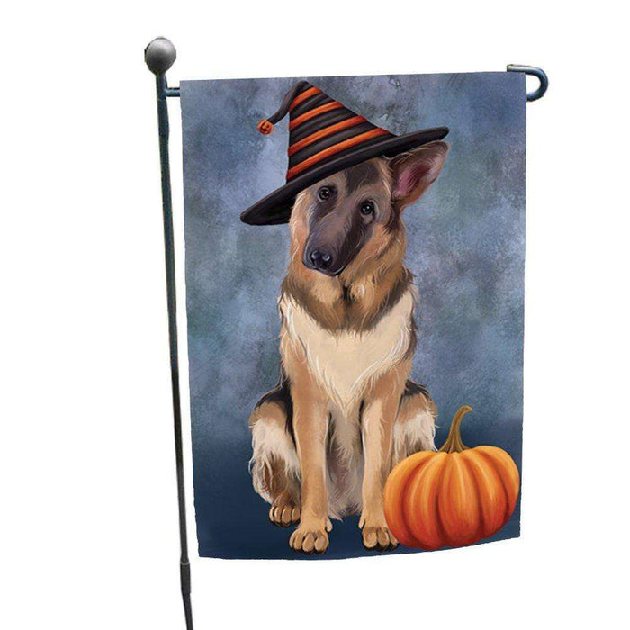 Happy Halloween German Shepherds Dog Wearing Witch Hat with Pumpkin Garden Flag