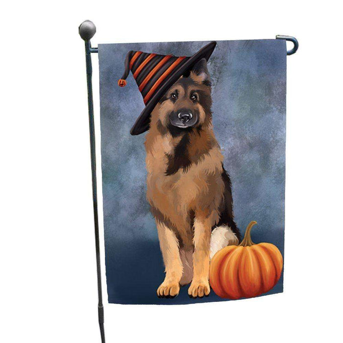Happy Halloween German Shepherds Dog Wearing Witch Hat with Pumpkin Garden Flag