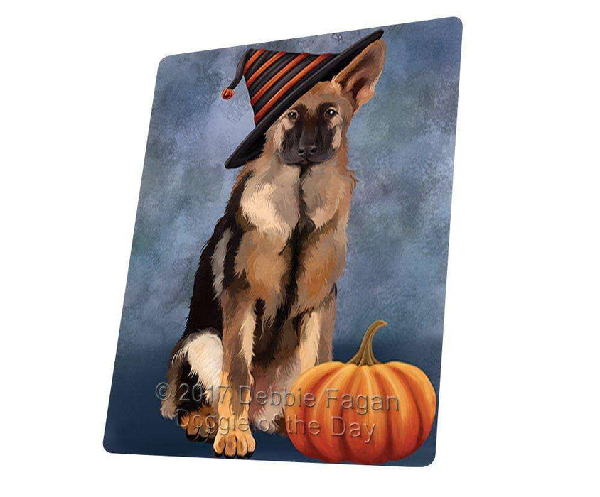 Happy Halloween German Shepherds Dog Wearing Witch Hat with Pumpkin Tempered Cutting Board