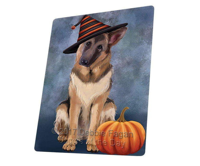 Happy Halloween German Shepherds Dog Wearing Witch Hat with Pumpkin Tempered Cutting Board