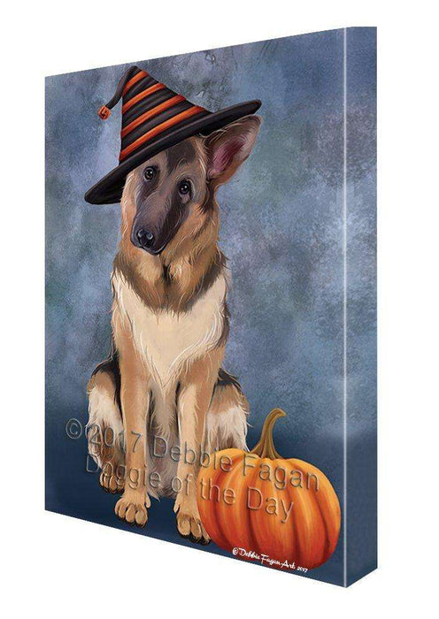 Happy Halloween German Shepherds Dog Wearing Witch Hat with Pumpkin Wall Art Canvas