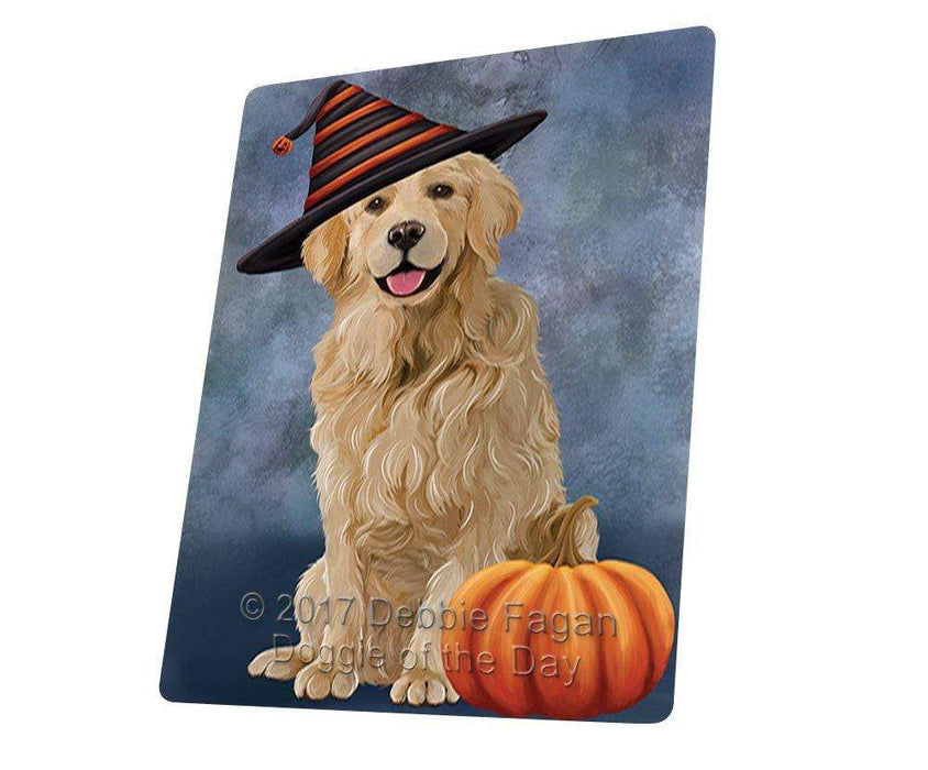 Happy Halloween Golden Retriever Dog and Witch Hat with Pumpkin Tempered Cutting Board