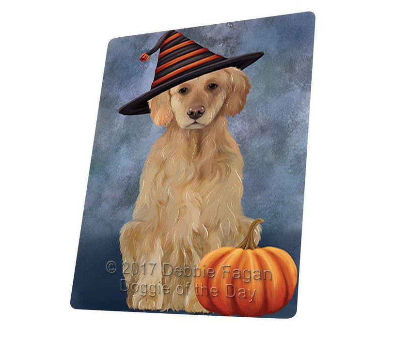 Happy Halloween Golden Retriever Dog Sporting Witch Hat with Pumpkin Tempered Cutting Board