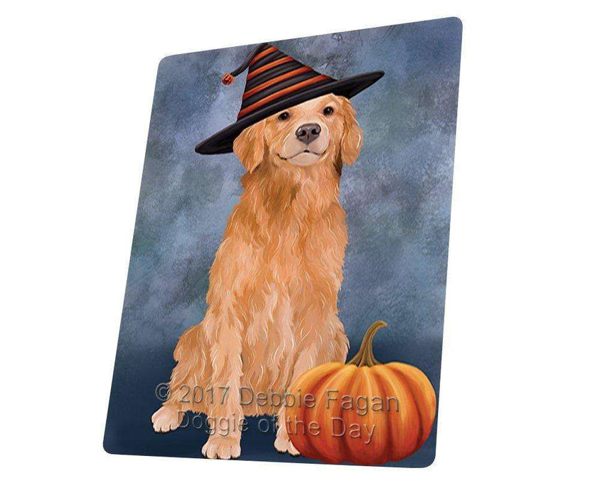 Happy Halloween Golden Retriever Dog Wearing Witch Hat with Pumpkin Art Portrait Print Woven Throw Sherpa Plush Fleece Blanket D032