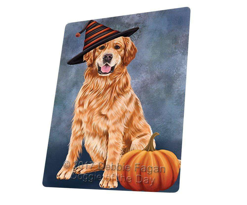 Happy Halloween Golden Retriever Dog Wearing Witch Hat with Pumpkin Art Portrait Print Woven Throw Sherpa Plush Fleece Blanket