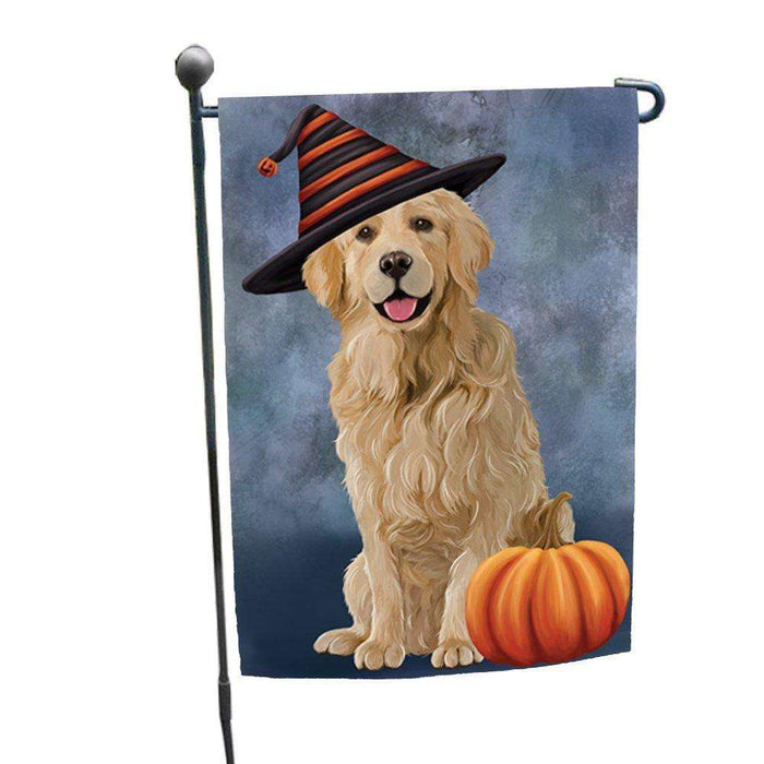 Happy Halloween Golden Retriever Dog Wearing Witch Hat with Pumpkin Garden Flag GF325