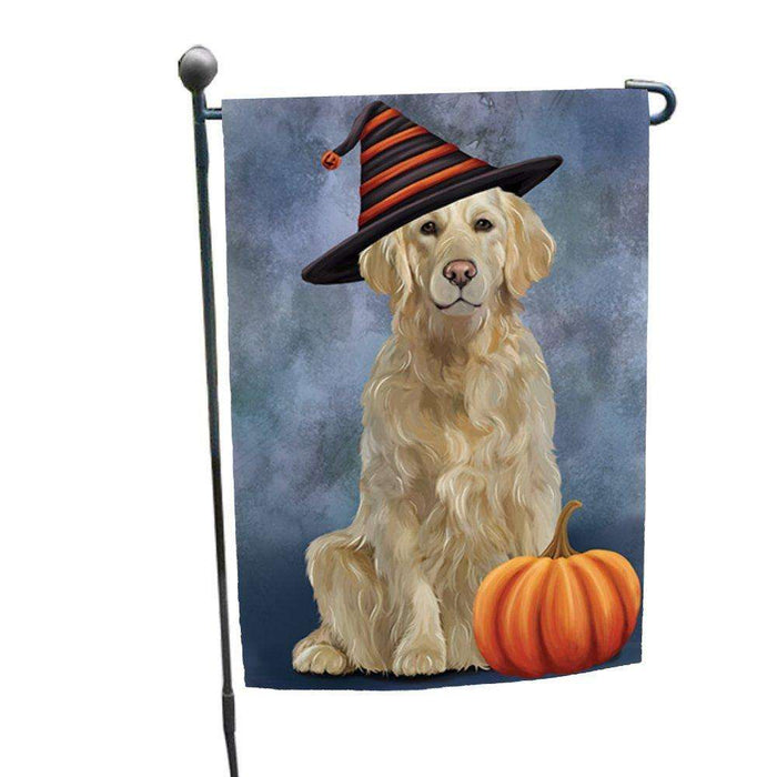 Happy Halloween Golden Retriever Dog Wearing Witch Hat with Pumpkin Garden Flag GF326