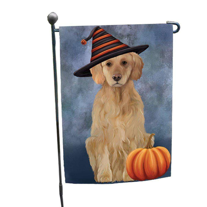 Happy Halloween Golden Retriever Dog Wearing Witch Hat with Pumpkin Garden Flag GF327