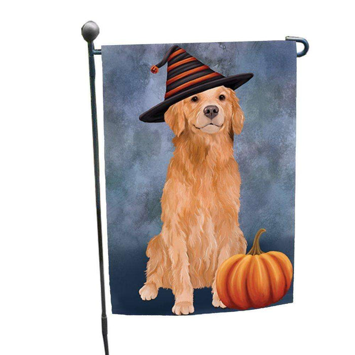 Happy Halloween Golden Retriever Dog Wearing Witch Hat with Pumpkin Garden Flag GF328