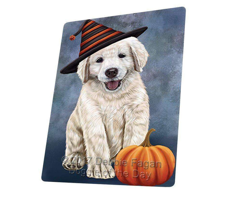 Happy Halloween Golden Retriever Dog Wearing Witch Hat With Pumpkin Magnet Mini (3.5" x 2")