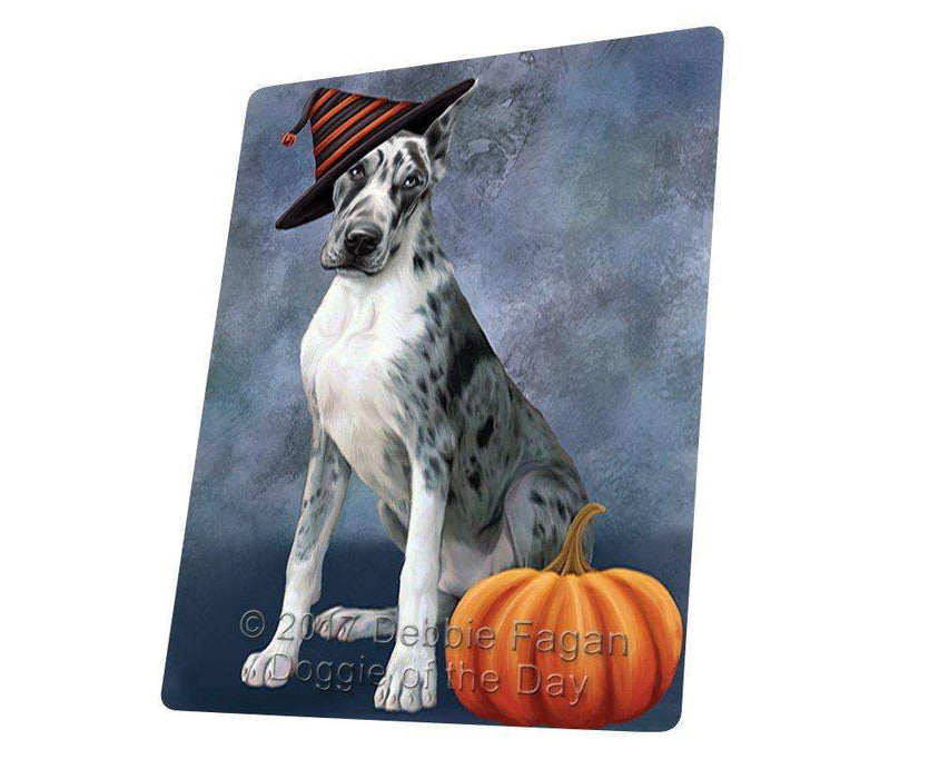 Happy Halloween Great Dane Dog Wearing Witch Hat with Pumpkin Art Portrait Print Woven Throw Sherpa Plush Fleece Blanket