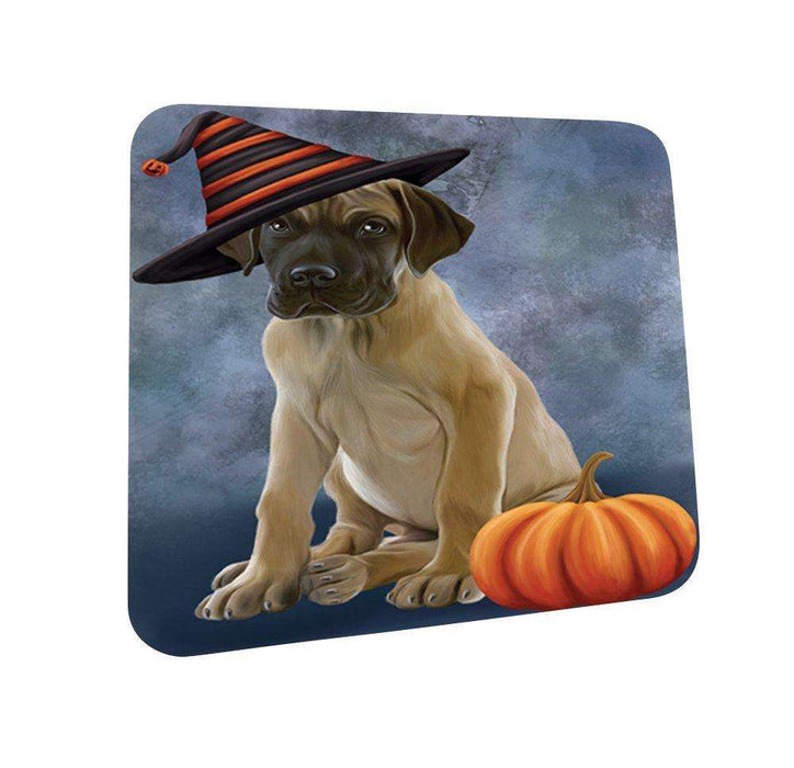 Happy Halloween Great Dane Dog Wearing Witch Hat with Pumpkin Coasters Set of 4